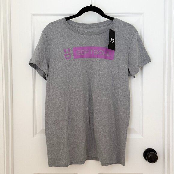 Women Under Armour Softball Bar T-Shirt Crew Neck in Grey Size Large - Picture 2 of 8